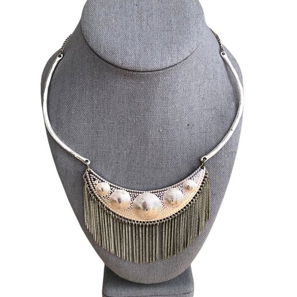 Charming Charlie Silver Choker Medallion with Fringe Necklace - Picture 1 of 7